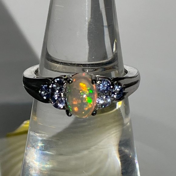 Ethiopian Welo Opal and Tanzanite Ring -- Size 5 - Picture 1 of 4